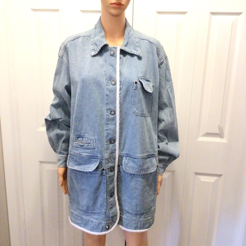 VTG HYPE Womens Light Wash Oversized Denim Shirt Jacket Size Small - Picture 4 of 13